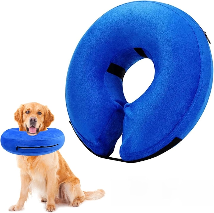 Guler Medical AYSTOAYS®, Gonflabil si Protector pentru caini si pisici, 8-12 inch, Albastru, L