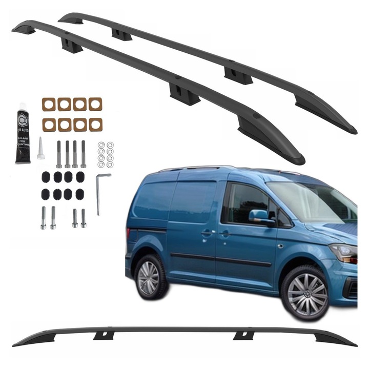 Relingi transversale Can pentru Volkswagen Caddy Maxi L2, Ford Transit Connect L2, aluminiu, 75kg, 202,5cm, set montaj
