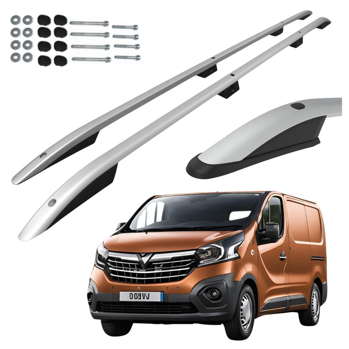 Bare transversale Can, relingi lungi, argintii, pentru OPEL VIVARO, RENAULT TRAFIC, TALENTO, NV300, 2014-2019, capacitate 75kg