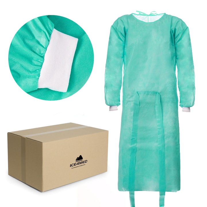 Halate de unica folosinta, Mercator, verde, tesatura netesuta, set 100 bucati, M