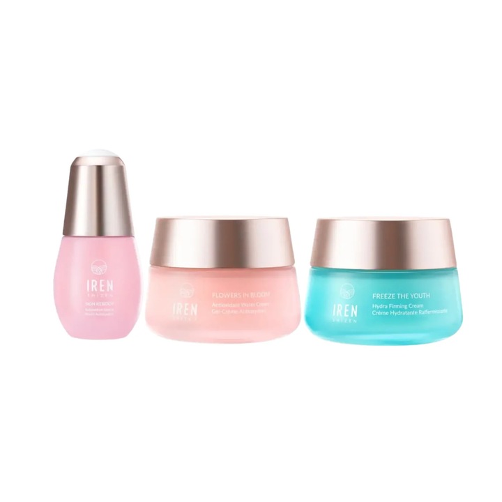 Set Cadou, IREN Shizen XMAS Pouch, Japonez de Lux cu Ser Antioxidant, Crema Hidratanta si Crema Anti-Aging, in Gentuta Eleganta Bej