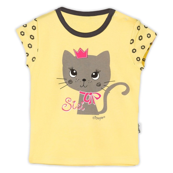 Babapóló, NICOL, sárga macska mintás, pamut, 56cm