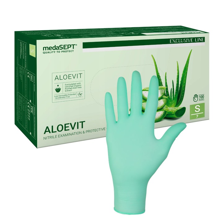 Manusi unica folosinta MedaSept S verzi cu aloe, set 100 bucati