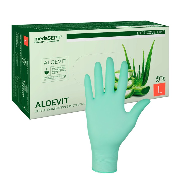 Manusi unica folosinta MedaSept L verzi cu aloe, set 100 bucati