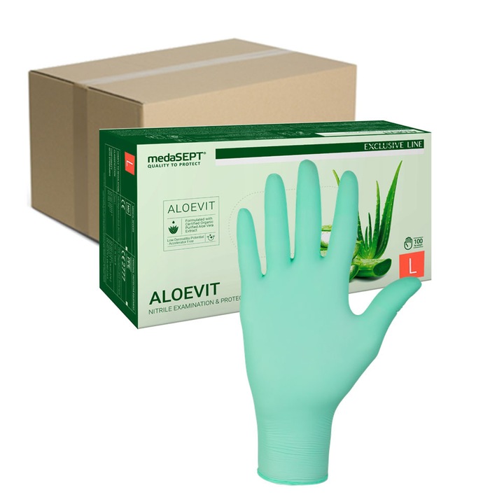 Manusi unica folosinta, MedaSept, L, verde, cu extract de aloe, set 100 bucati