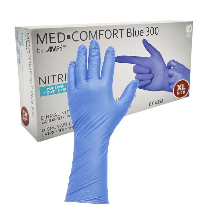 Manusi unica folosinta, Ampri, nitriile albastre, 300mm, marimea XL, set 100 bucati