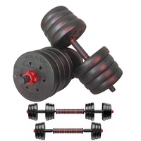 Set gantere si haltera 20 kg Vulkan® cu set manusi si mansete fitness rosu