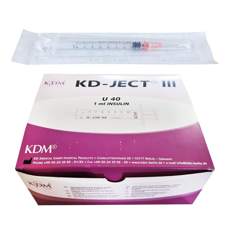 Seringa pentru insulina cu ac detasabil, KDM, 1ml, KD-JECT III, set 100 buc
