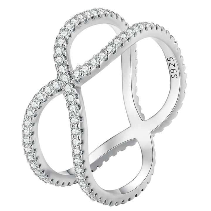 Inel dublu din argint 925, Trusky, marime 17, cu zirconii albe