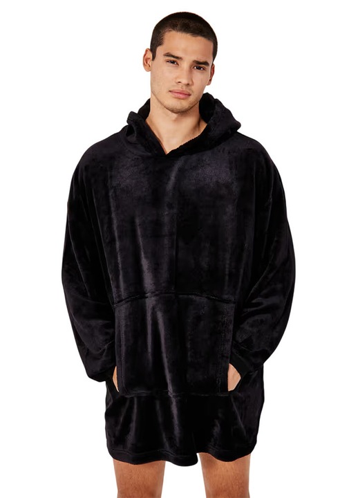 Hanorac tip Patura Oversized si Unisex, Moale si Comoda, Calduroasa, Bluza cu Gluga pentru Barbati, Negru