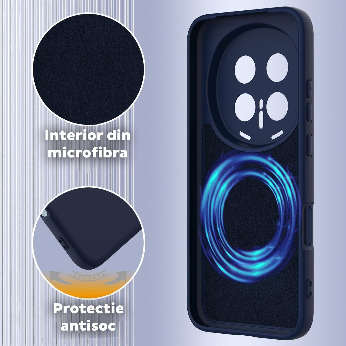 Husa pentru Honor Magic 8 Pro Daden® Silicon SoftFlex, Ultra Slim, Protectie sporita, Interior de microfibra, Albastru
