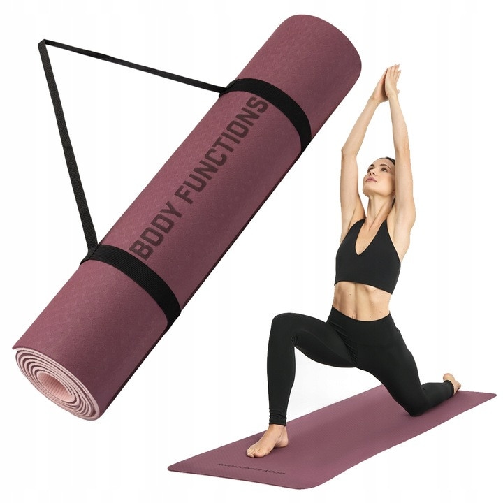 Saltea Pentru Yoga 6 mm, Body Functions, Antiderapanta Din Cauciuc, Usoara Si Portabila, Confort Pentru Articulatii, Ideala Pentru Yoga, Pilates Si Fitness, 183×61 cm, Bordo, 1 Bucata