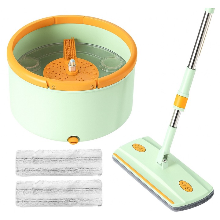 Floormy Mop plat rotativ Urban Loft cu separare apa, galeata 2 compartimente, 2 lavete microfibra