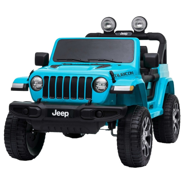 Masinuta electrica 4x4 Premier Jeep Wrangler Rubicon, 12V, roti cauciuc EVA, scaun piele ecologica, turcoaz