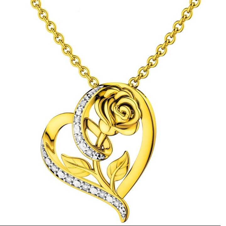 Colier cu trandafir, Trusky, inimioara aurie, 20,4x15,5mm, 4,15g