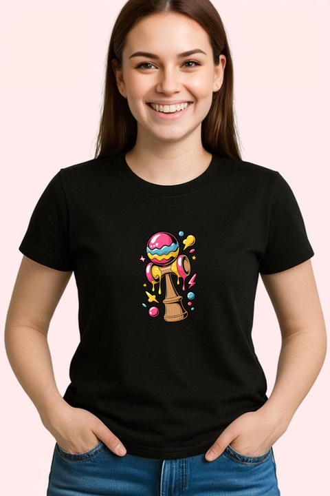 Tricou Kendama dulce cu inghetata colorata design candy, Dama, Cri-Flo, 100% Bumbac, Cri-Flo, Culoare Negru, Marime S