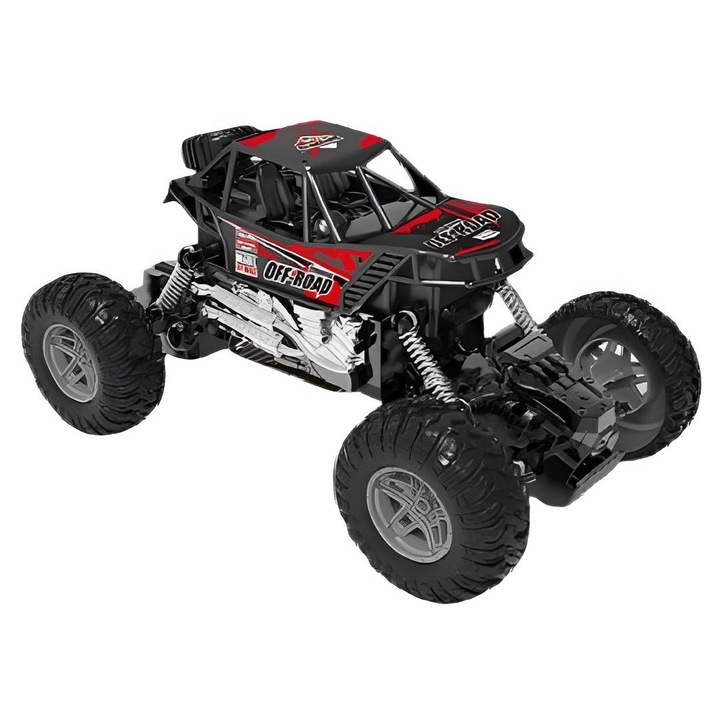 Masina Off-Road RC cu Telecomanda, 7 Functii, Masina Sport, Negru-Rosu, 26×13×15 cm