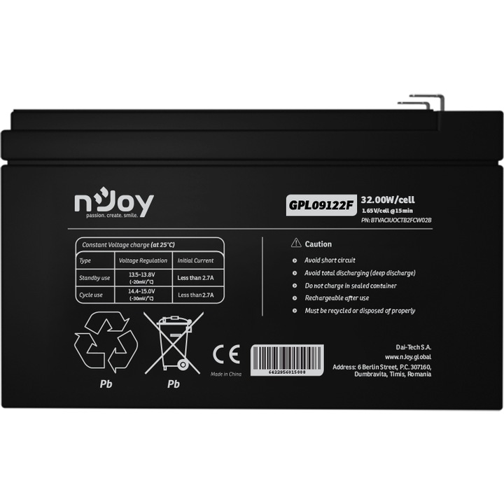 UPS akkumulátor GPL09122F 12V/32.00 W