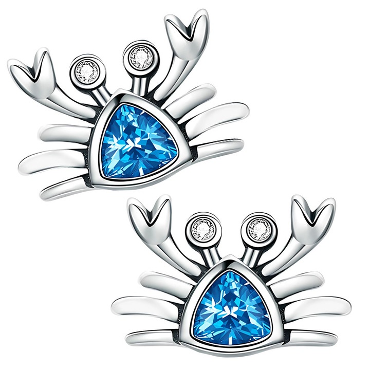 Cercei copii, Krab, argint 925, ciorchini albastri, 6.7x9mm