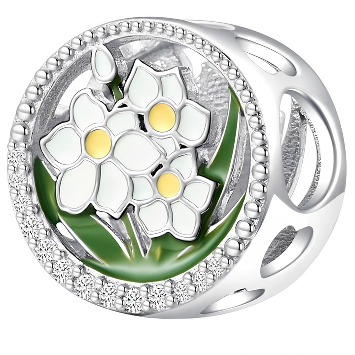 Talisman din argint 925, Trusky, 12x12mm, cu zirconii albe