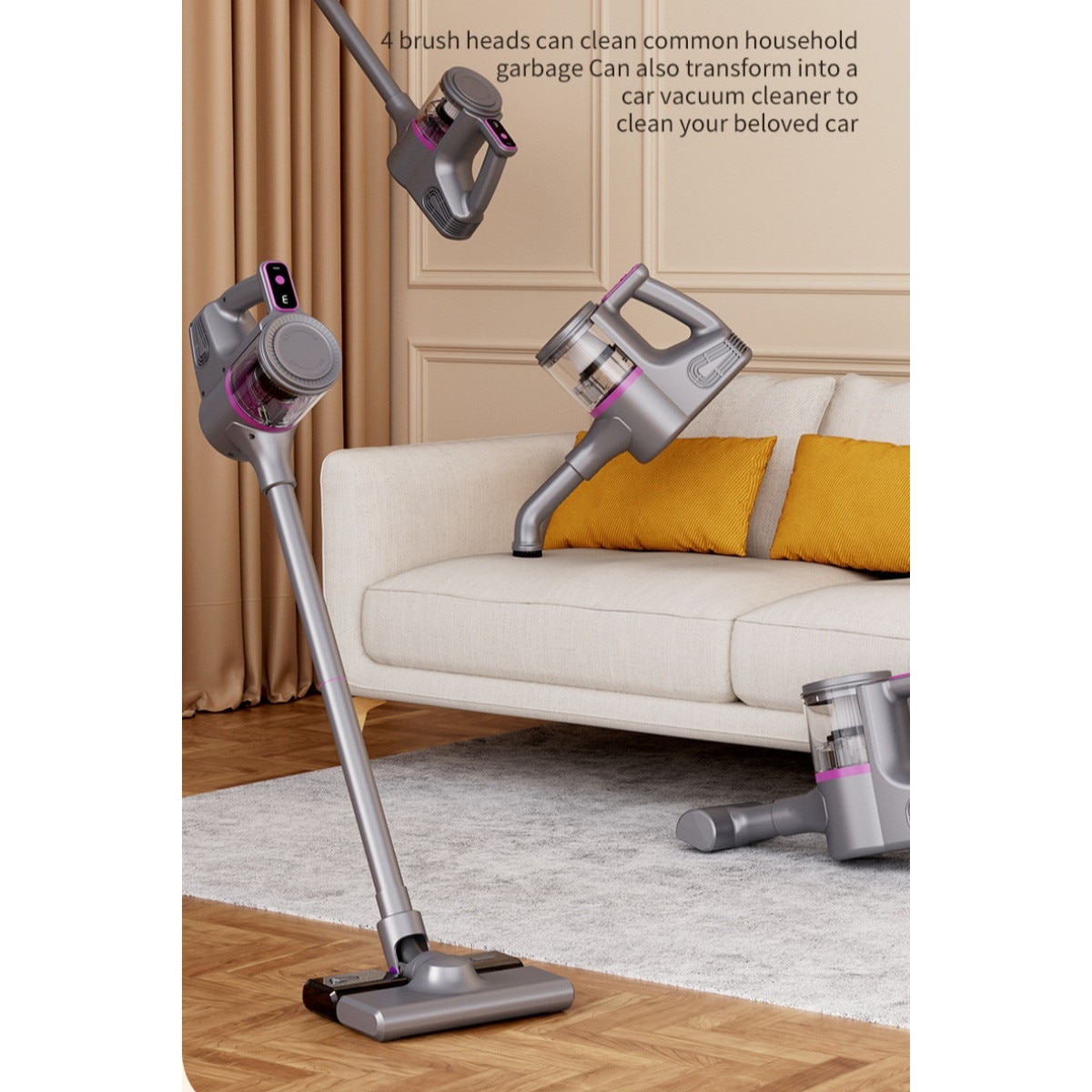 Aspirator fără fir ORBER, 100W, curățare umedă și uscată, recipient praf 400ml, rezervor apă 300ml, gri, 25x89cm