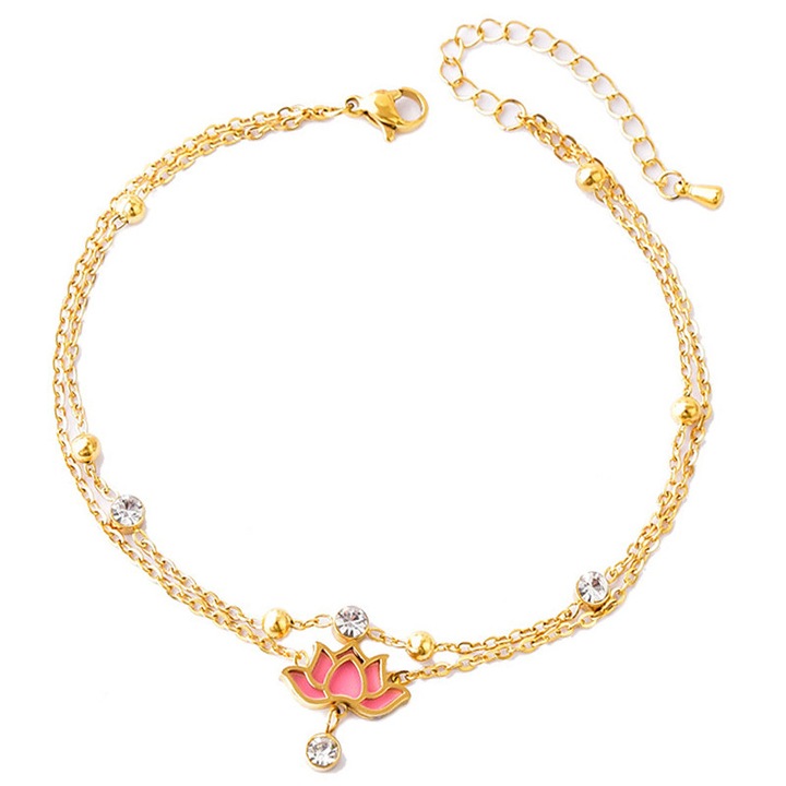 Bratara de glezna dubla Trusky, aurie, din inox , placata cu aur de 18k, 21-26 cm, aurie