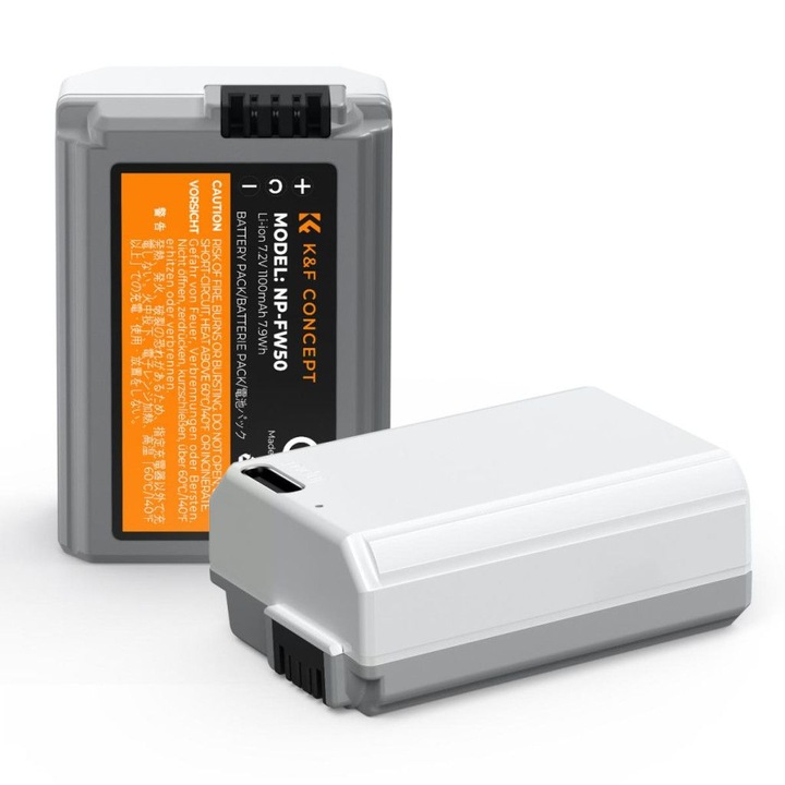 Acumulator K&F Concept NP-FW50, set 2 buc, 1100mAh, cu conector USB-C
