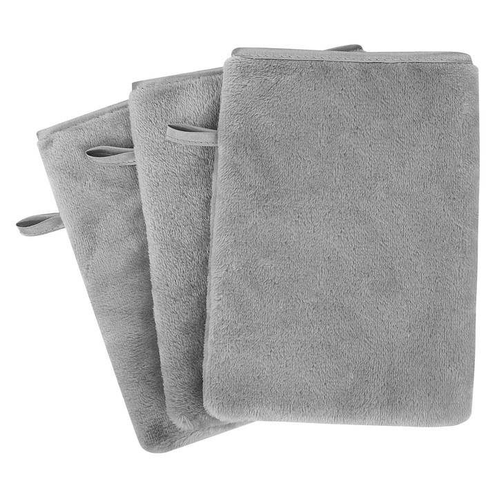 Prosoape de baie, set 3 bucati, VGMANNTA, flanel, super absorbant, 15x21cm, gri