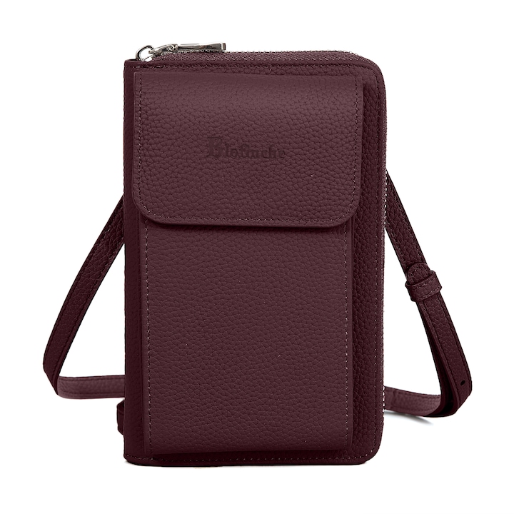 Geanta crossbody din piele naturala pentru femei, cu pentru telefon, 11.5x4x18, Visiniu, 11.5cm x 4cm x 18.5cm