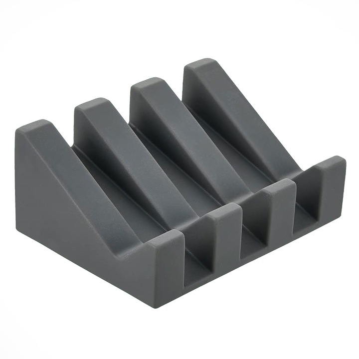 Suport pentru sapun din silicon VGMANNTA, design modern, drenaj rapid, gri, 9.6x7x4cm