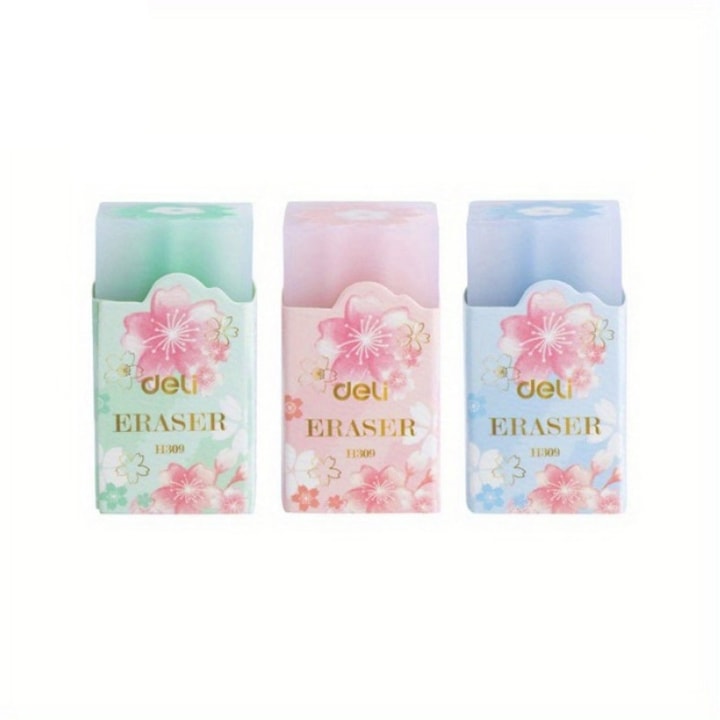 Set radiere, Deli, 3 piese, 20x20x38mm, flori de cires, roz/albastru/verde