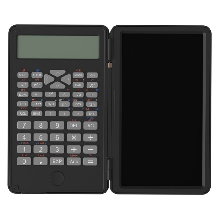 Tudományos számológép írótáblával, összecsukható kialakítás, HD LCD kijelző, 162x82.2x18.3mm, fekete