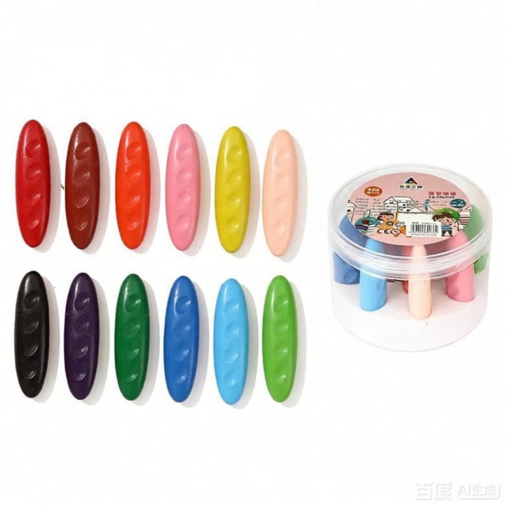 Комплект от 12 цветни молива, Deli, джъмбо, миещи се, многоцветни, 60x20 мм