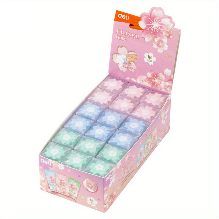 Set radiere, Deli, 18 piese, 20x20x38mm, flori de cires, multicolor