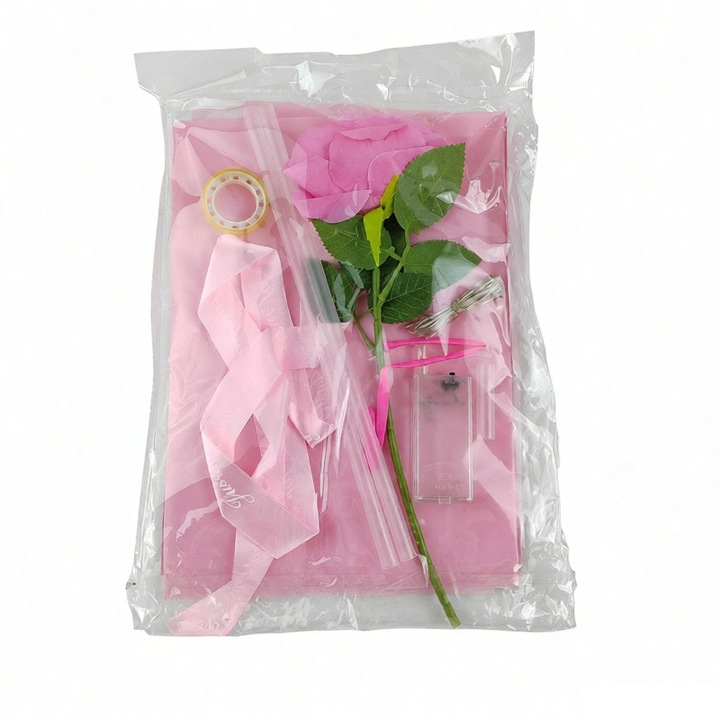 Buchet decorativ cu baloane, roz, cu LED, set DIY