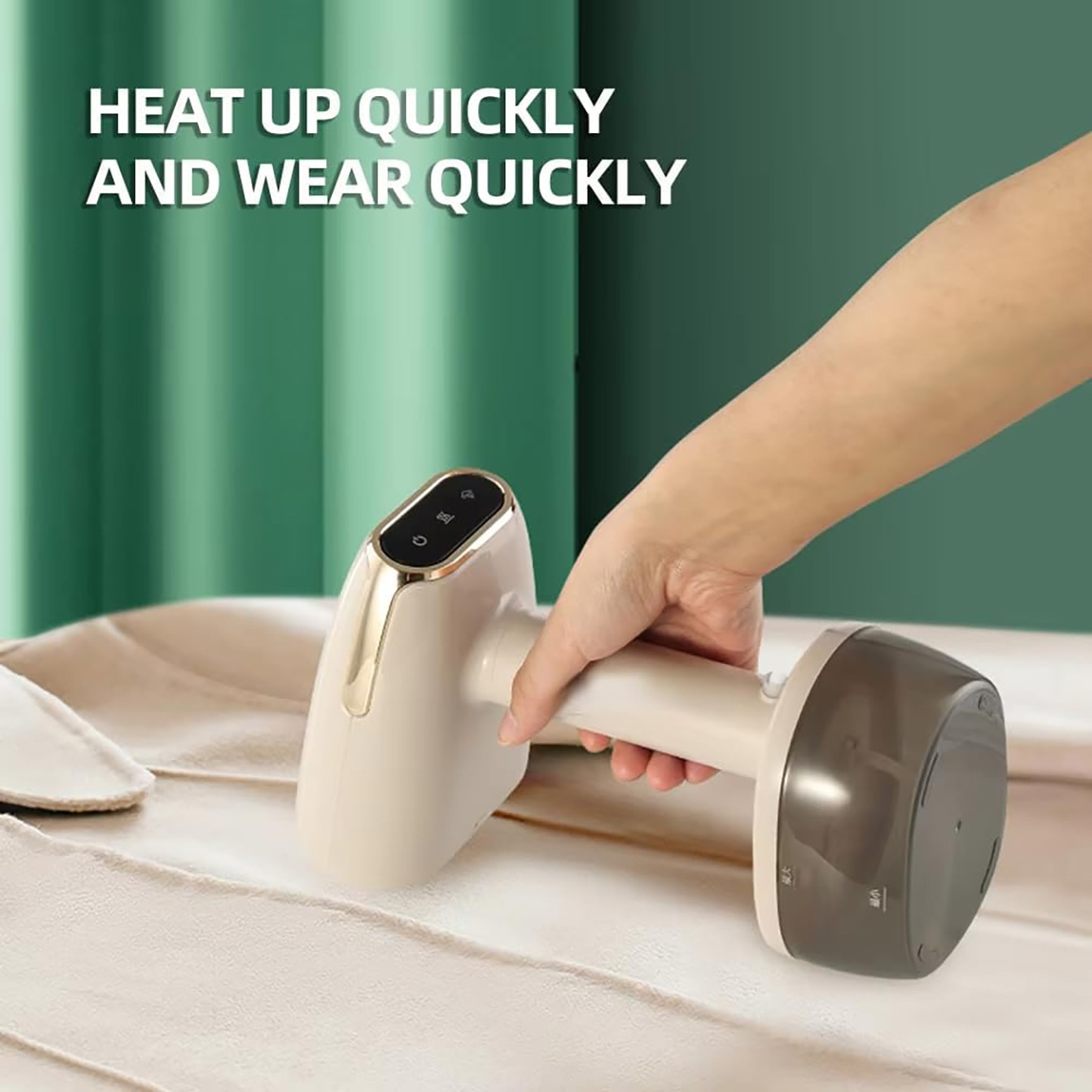 Aparat de calcat vertical portabil, 1800W, 2 setari de abur, Ecran de afisare LED, Abur 30g/min, Rezervor de apa detasabil 350ml, Panou ceramic, Protectie la supraincalzire, Aluminiu/Ceramica, Galben deschis