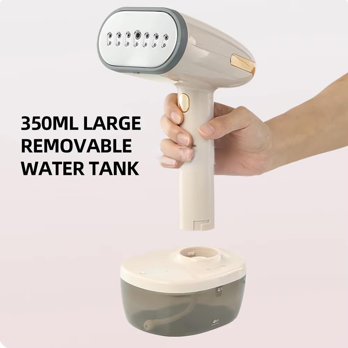 Aparat de calcat vertical portabil, 1800W, 2 setari de abur, Ecran de afisare LED, Abur 30g/min, Rezervor de apa detasabil 350ml, Panou ceramic, Protectie la supraincalzire, Aluminiu/Ceramica, Galben deschis
