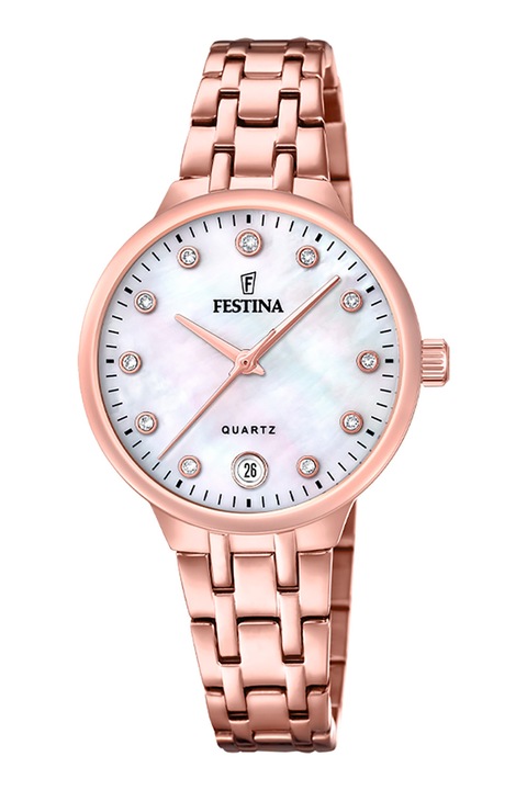 Festina, Ceas de otel inoxidabil cu cristale pe cadran, Auriu rose