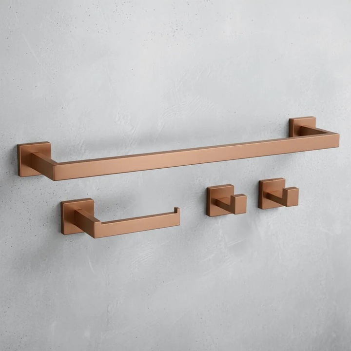 Set Accesorii Baie Rea Rio Cupru Periat, suport prosop, suport hârtie, 28x15x10cm