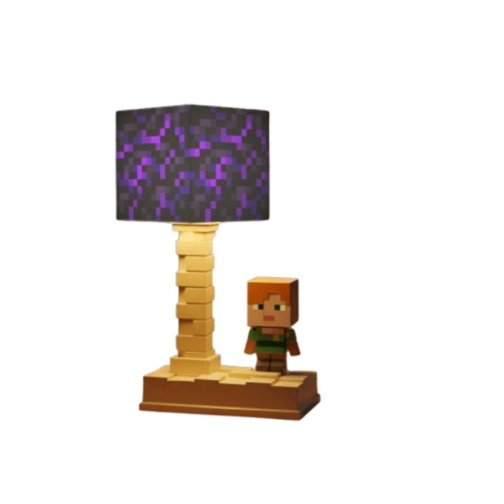 Нощна лампа с тематика за играта Minecraft, блокова лампа, нощна лампа за ученик, зареждане Type-C, петстепенно регулиране на светлината, обсидиан
