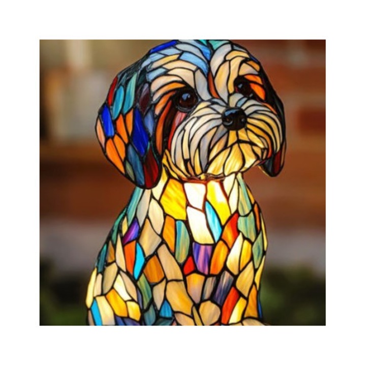 LED asztali lámpa, máltai kutya, művészi szobor, lakásdekoráció