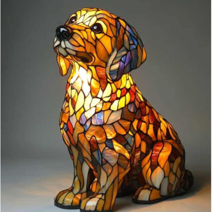 Ornament din rasina, caine golden retriever, lampa de noapte LED
