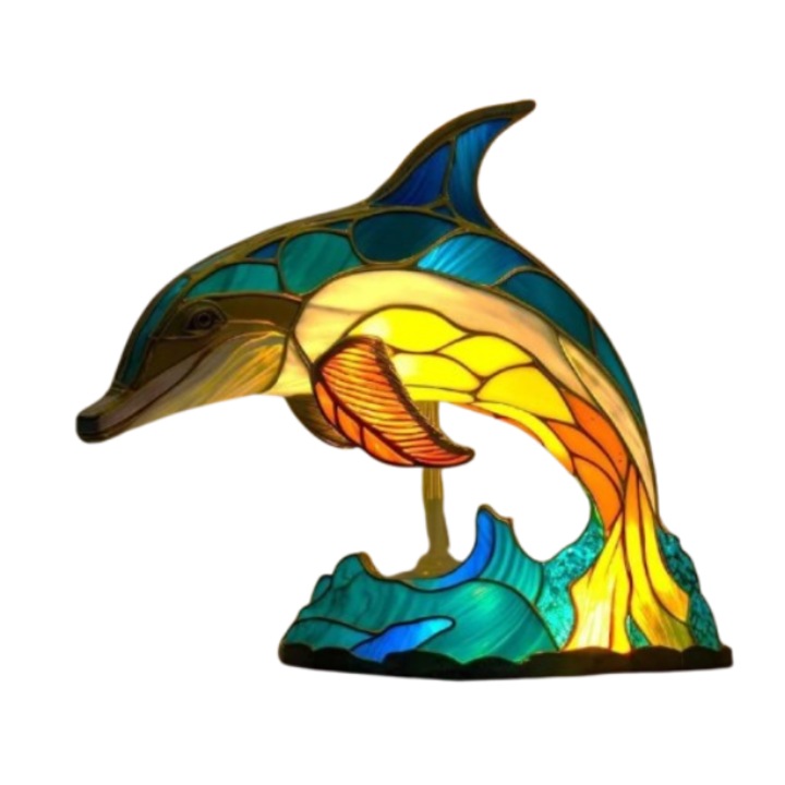 LED нощна лампа, смола, делфин, 17см