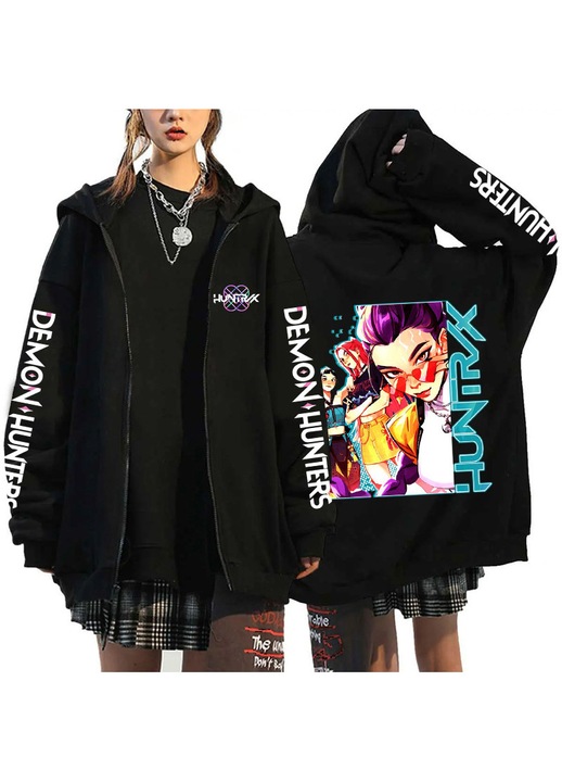 Hanorac de dama, model Huntrix, negru, toamna/iarna