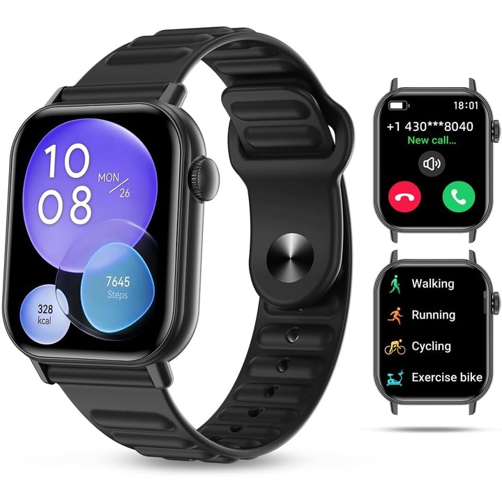 Мъжки смарт часовник GuangTI модел Z10, 1.85-инчов HD екран, Известия за обаждания/SMS/социални медии, Монитор за пулс/SpO2/сън, 24/7 интелигентен асистент за фитнес тракер, Възпроизвеждане на музика, Множество спортове, Черен