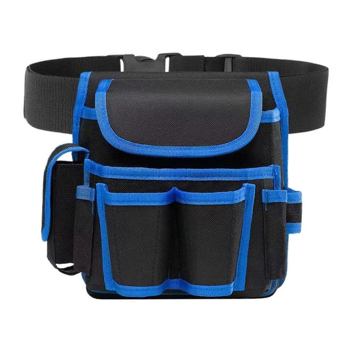 Állítható szerszámöv, robusztus kialakítás, Oxford anyag, tágas rekesz, 8 zseb, munkához, kertészkedéshez, asztalosmunkához, villanyszereléshez és vízvezeték-szereléshez