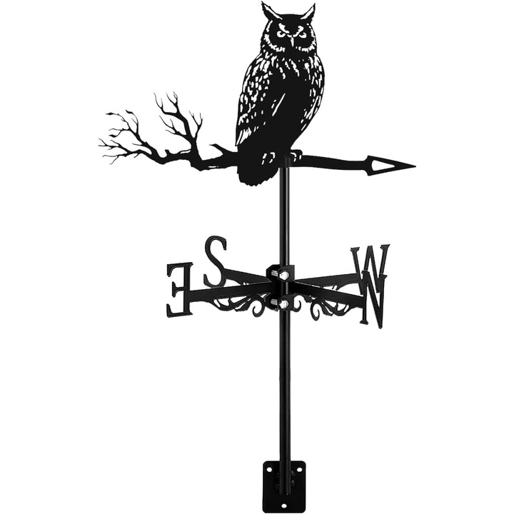 Semn de vant metalic, design creativ, finisaj negru satinat, pentru decorare gradina, usor de instalat