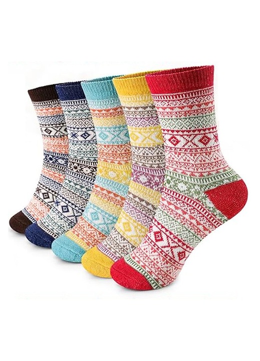 5 pár uniszex thermo zokni csomag, gyapjú és pamut keverék, 36-40 EU méret, vegyes színek