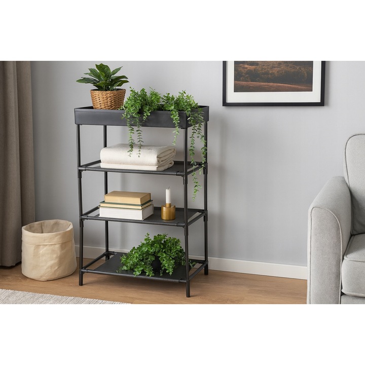Raft Multifunctional GenesioHome, 5 polite textile, 39.5 x 21.5 x 81 cm, ABS, Design Modern, Rezistent, culoare Negru