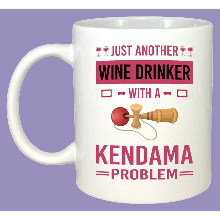Cana Kendama wine drinker kendama problem mesaj comic, Cadou, Sarbatori, Secret Santa, Cri-Flo, Culoare Alb, 330 ml